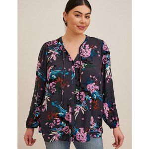 NWT Torrid Crinkle Gauze Floral Button Front Peasant Top Size 5X Charcoal Gray